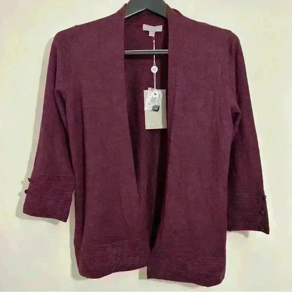Evolution By Cyrus Myna Button Sleeve Cardigan Burgundy Red Size M - Picture 2 of 7